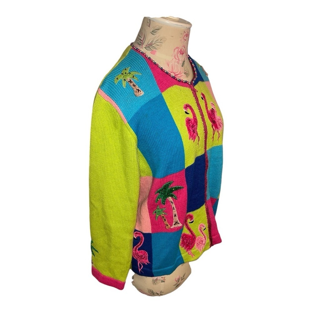 Jack B. Quick Flamingo 🦩 Palm Tree 🌴 Beach Theme Beaded Embellished Zip Small - Picture 5 of 14